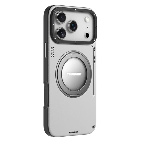 YOUNGKIT For iPhone 17 Pro Case Rotating Kickstand Shockproof TPU + PU Leather Phone Back Cover - Grey - 1