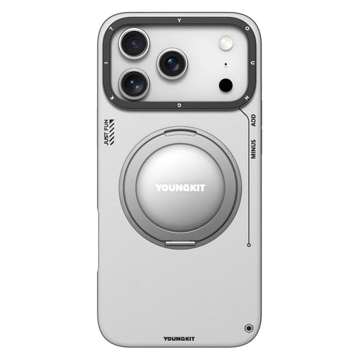 YOUNGKIT For iPhone 17 Pro Case Rotating Kickstand Shockproof TPU + PU Leather Phone Back Cover - Grey - 2