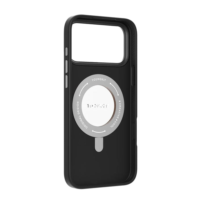 YOUNGKIT For iPhone 17 Pro Case Rotating Kickstand Shockproof TPU + PU Leather Phone Back Cover - Grey - 5