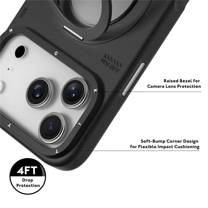 YOUNGKIT For iPhone 17 Pro Case Rotating Kickstand Shockproof TPU + PU Leather Phone Back Cover - Grey - 6