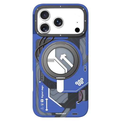 YOUNGKIT for iPhone 17 Pro Max Magnetic Case Rotating Kickstand IMD TPU Phone Cover - Blue - 1