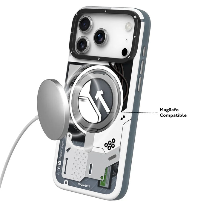 YOUNGKIT for iPhone 17 Pro Max Magnetic Case Rotating Kickstand IMD TPU Phone Cover - Blue - 4