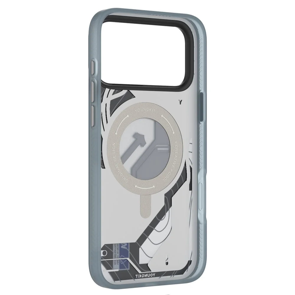 YOUNGKIT for iPhone 17 Pro Max Magnetic Case Rotating Kickstand IMD TPU Phone Cover - Blue - 7