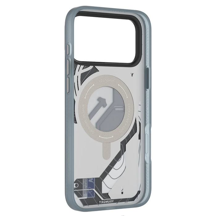 YOUNGKIT for iPhone 17 Pro Max Magnetic Case Rotating Kickstand IMD TPU Phone Cover - Blue - 7