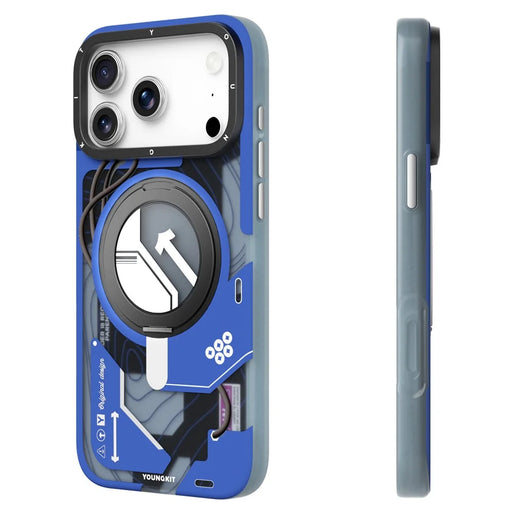 YOUNGKIT for iPhone 17 Pro Magnetic Case Rotating Kickstand IMD TPU Phone Cover - Blue - 2