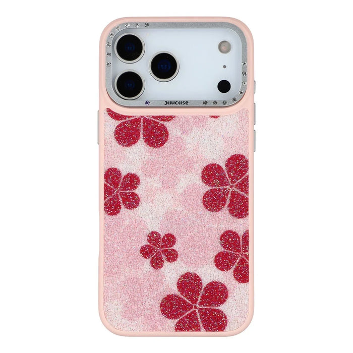 JAUCASE For iPhone 17 Pro Magnetic Case Glitter Flower Pattern PU + TPU + PC Phone Back Cover - Pink - 3
