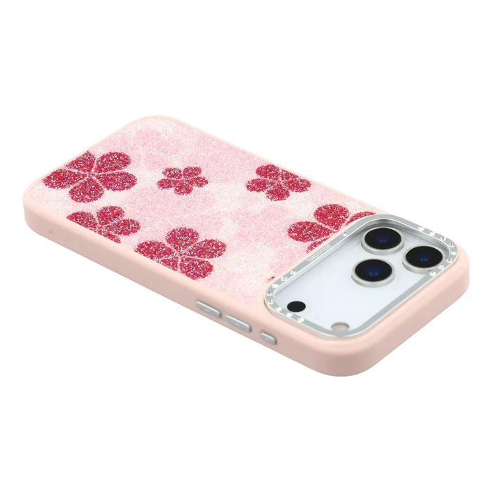 JAUCASE For iPhone 17 Pro Magnetic Case Glitter Flower Pattern PU + TPU + PC Phone Back Cover - Pink - 4