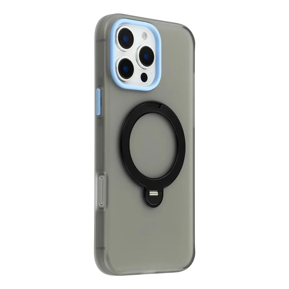 KIGC For iPhone 16 Pro Max Case Rotating Kickstand PC + TPU Anti Drop Phone Back Cover - Black - 1