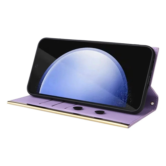 For Samsung Galaxy S25 FE Case Suction Cup PU Leather Wallet Phone Cover with Straps - Purple - 3