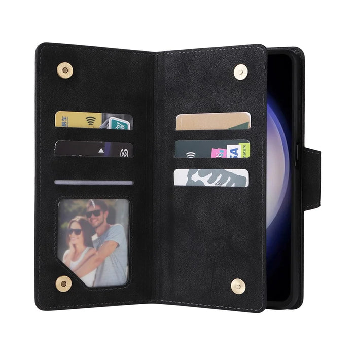 For Samsung Galaxy S25 FE Case Zipper Wallet Rivet Decor Leather Phone Cover with Wrist Strap - Black - 2