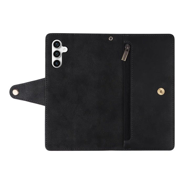 For Samsung Galaxy S25 FE Case Zipper Wallet Rivet Decor Leather Phone Cover with Wrist Strap - Black - 4
