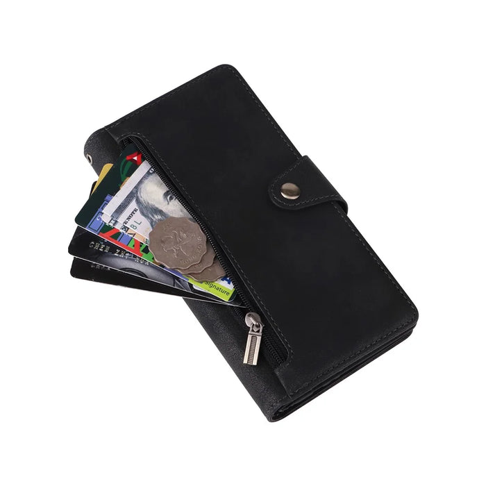 For Samsung Galaxy S25 FE Case Zipper Wallet Rivet Decor Leather Phone Cover with Wrist Strap - Black - 7