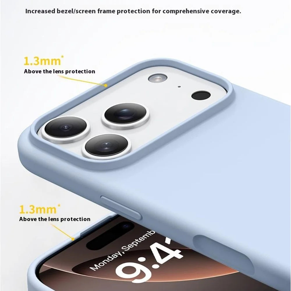 For iPhone 18 Pro / 17 Pro Case Ultra Thin Liquid Silicone + PC Anti-Scratch Phone Cover with Camera Touch Control Button - Glacier Blue - 7