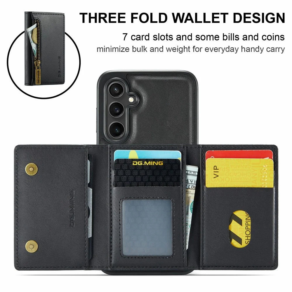 DG.MING M5 Series For Samsung Galaxy S25 FE Case Detachable Magnetic Leather Phone Cover with Card Slots - Black - 6
