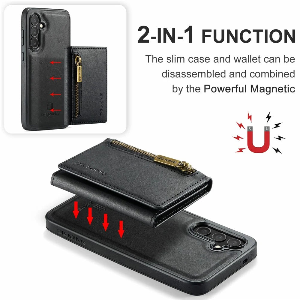DG.MING M5 Series For Samsung Galaxy S25 FE Case Detachable Magnetic Leather Phone Cover with Card Slots - Black - 7