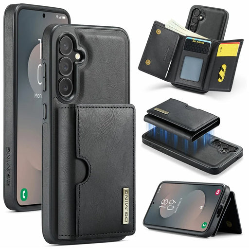 DG.MING M6 Series For Samsung Galaxy S25 FE Case Magnetic Wallet PU + PC + TPU Phone Cover - Black - 1