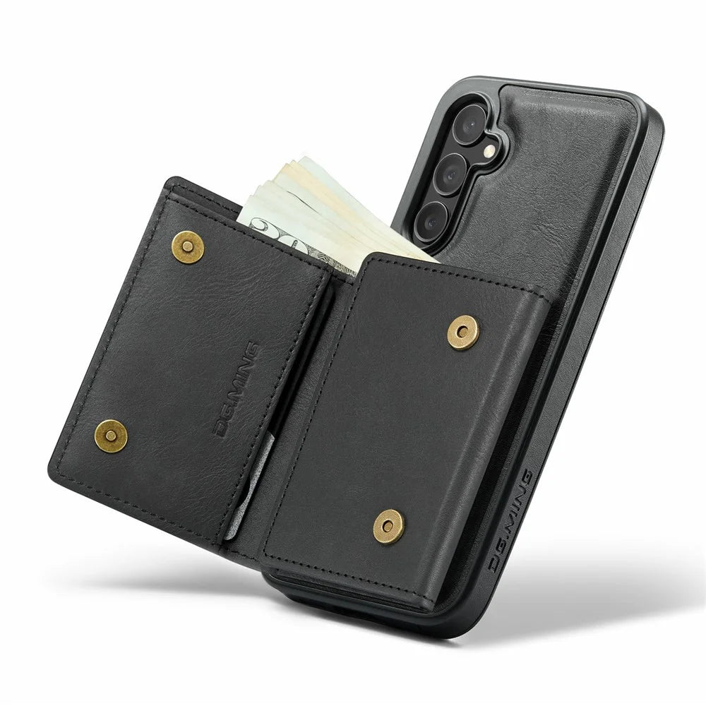 DG.MING M6 Series For Samsung Galaxy S25 FE Case Magnetic Wallet PU + PC + TPU Phone Cover - Black - 3