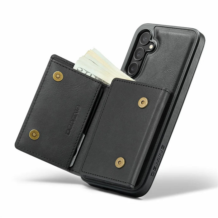 DG.MING M6 Series For Samsung Galaxy S25 FE Case Magnetic Wallet PU + PC + TPU Phone Cover - Black - 3