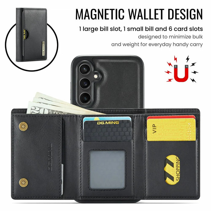DG.MING M6 Series For Samsung Galaxy S25 FE Case Magnetic Wallet PU + PC + TPU Phone Cover - Black - 7