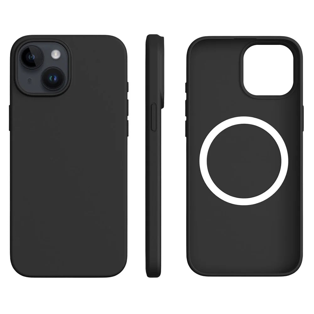 For iPhone 14 / 13 Case Compatible with MagSafe Ultra Thin Liquid Silicone + PC Phone Cover - Black - 1