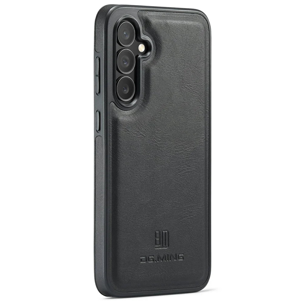 DG.MING For Samsung Galaxy S25 FE Case Anti-Drop Leather Coated PC+TPU Phone Back Cover - Black - 1