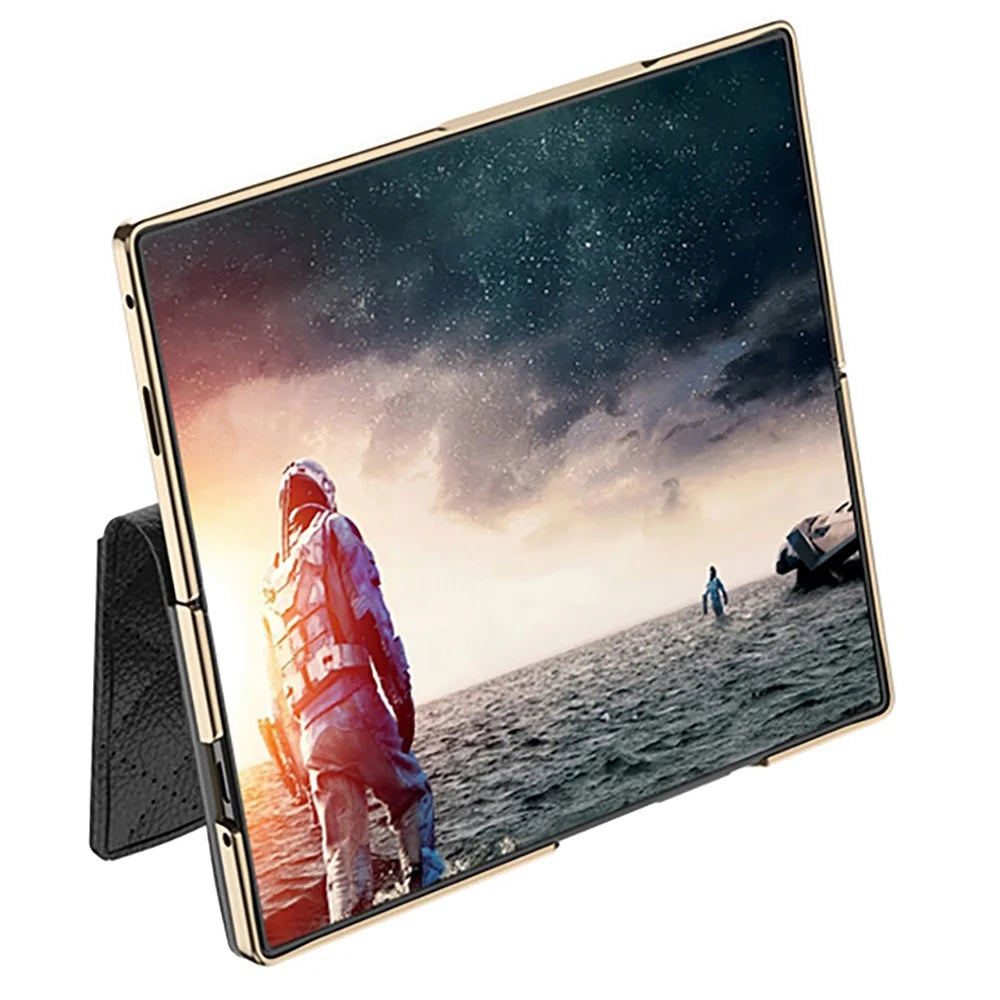 GKK For Samsung Galaxy Z Fold7 5G Case Rhombus Leather Phone Cover with Tempered Glass Film / Hand Chain Strap - Black - 2