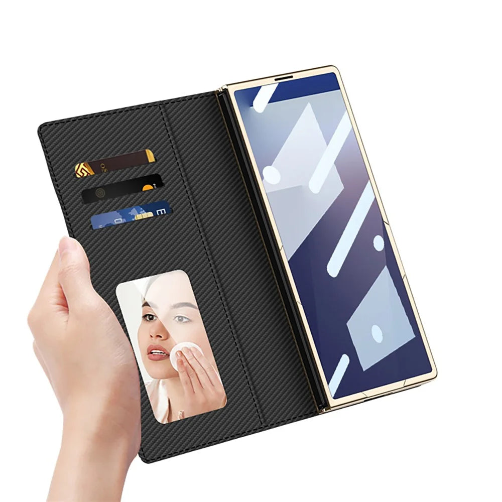 GKK For Samsung Galaxy Z Fold7 5G Case Rhombus Leather Phone Cover with Tempered Glass Film / Hand Chain Strap - Black - 3