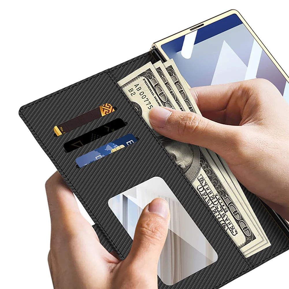 GKK For Samsung Galaxy Z Fold7 5G Case Rhombus Leather Phone Cover with Tempered Glass Film / Hand Chain Strap - Black - 4