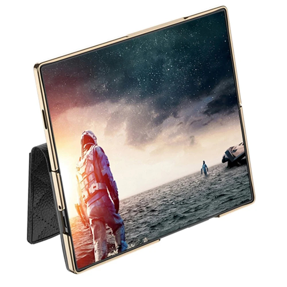 GKK For Samsung Galaxy Z Fold6 5G Case Rhombus Leather Phone Cover with Tempered Glass Film / Hand Chain Strap - Black - 2