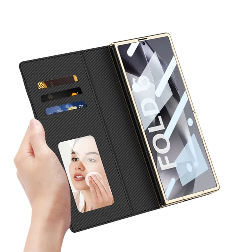 GKK For Samsung Galaxy Z Fold6 5G Case Rhombus Leather Phone Cover with Tempered Glass Film / Hand Chain Strap - Black - 3