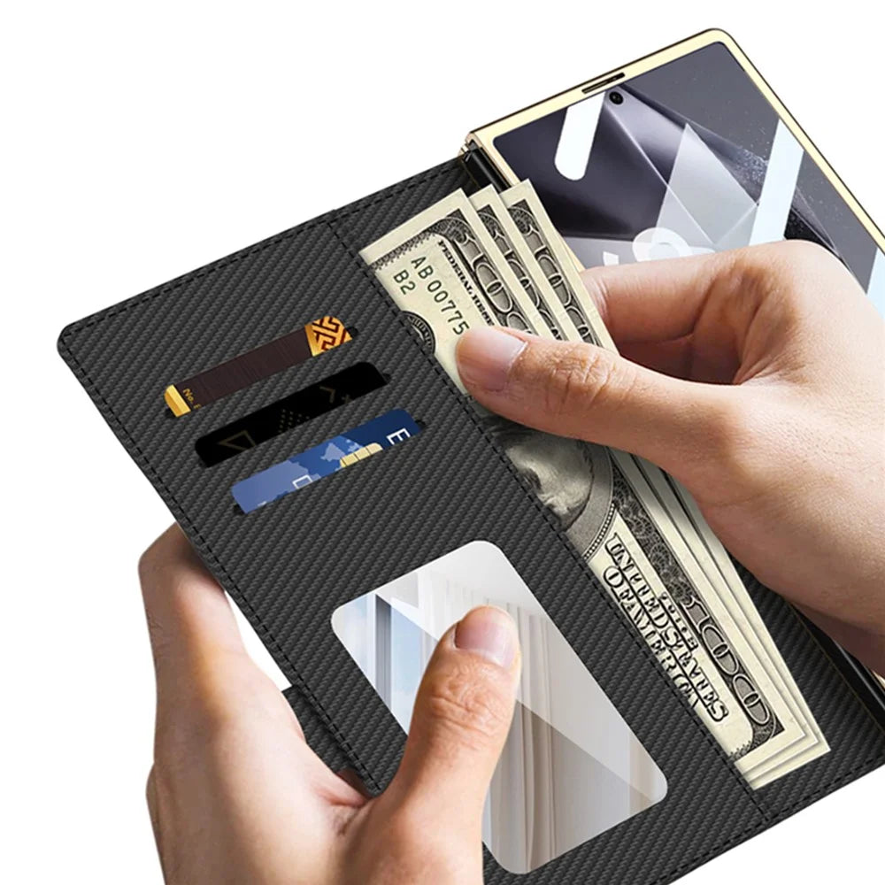 GKK For Samsung Galaxy Z Fold6 5G Case Rhombus Leather Phone Cover with Tempered Glass Film / Hand Chain Strap - Black - 4