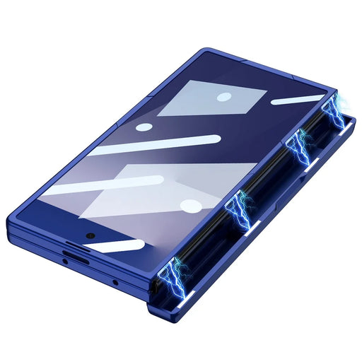 GKK For Samsung Galaxy Z Fold7 5G Case Magnetic Hinge Rotating Card Holder PC Phone Cover with Tempered Glass Screen Film - Dark Blue - 2