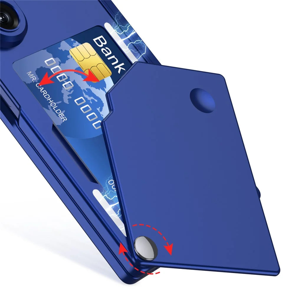 GKK For Samsung Galaxy Z Fold7 5G Case Magnetic Hinge Rotating Card Holder PC Phone Cover with Tempered Glass Screen Film - Dark Blue - 3