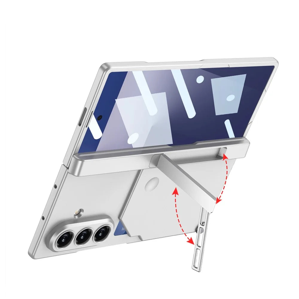 GKK For Samsung Galaxy Z Fold7 5G Case Magnetic Hinge Rotating Card Holder PC Phone Cover with Tempered Glass Screen Film - Dark Blue - 4