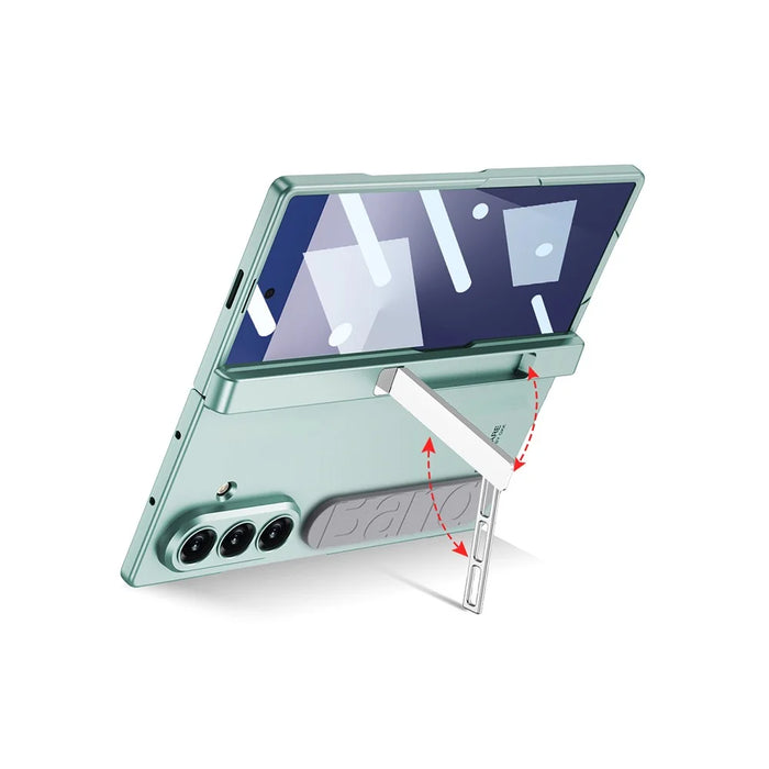 GKK For Samsung Galaxy Z Fold7 5G Case Magnetic Hinge Folding PC Phone Cover with Side Kickstand / Wrist Strap / Screen Protector - Grey - 3
