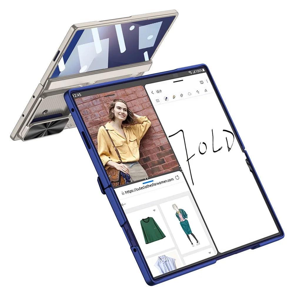 GKK For Samsung Galaxy Z Fold7 5G Case Magnetic Hinge Kickstand PC Phone Cover with Tempered Glass Screen Film - Dark Blue - 2