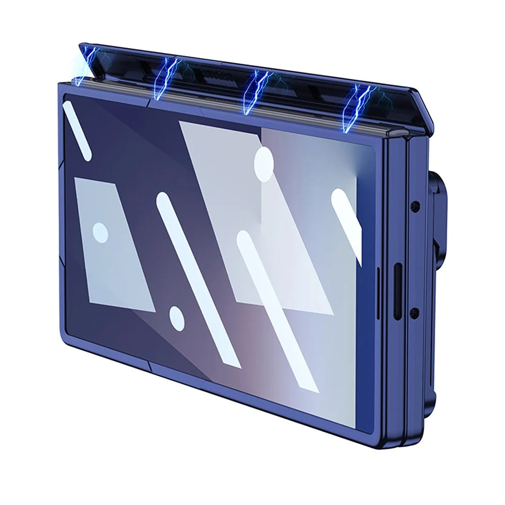 GKK For Samsung Galaxy Z Fold7 5G Case Magnetic Hinge Kickstand PC Phone Cover with Tempered Glass Screen Film - Dark Blue - 3