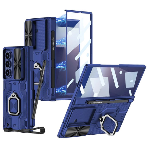 GKK For Samsung Galaxy Z Fold7 5G Case Magnetic Hinge Armor PC Phone Cover with Tempered Glass Screen Film / Stylus - Dark Blue - 1