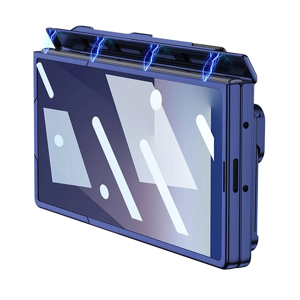 GKK For Samsung Galaxy Z Fold7 5G Case Magnetic Hinge Armor PC Phone Cover with Tempered Glass Screen Film / Stylus - Dark Blue - 3