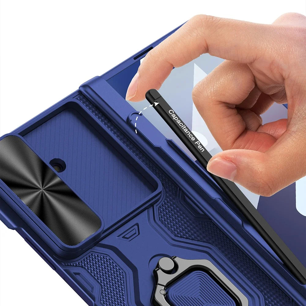 GKK For Samsung Galaxy Z Fold7 5G Case Magnetic Hinge Armor PC Phone Cover with Tempered Glass Screen Film / Stylus - Dark Blue - 4