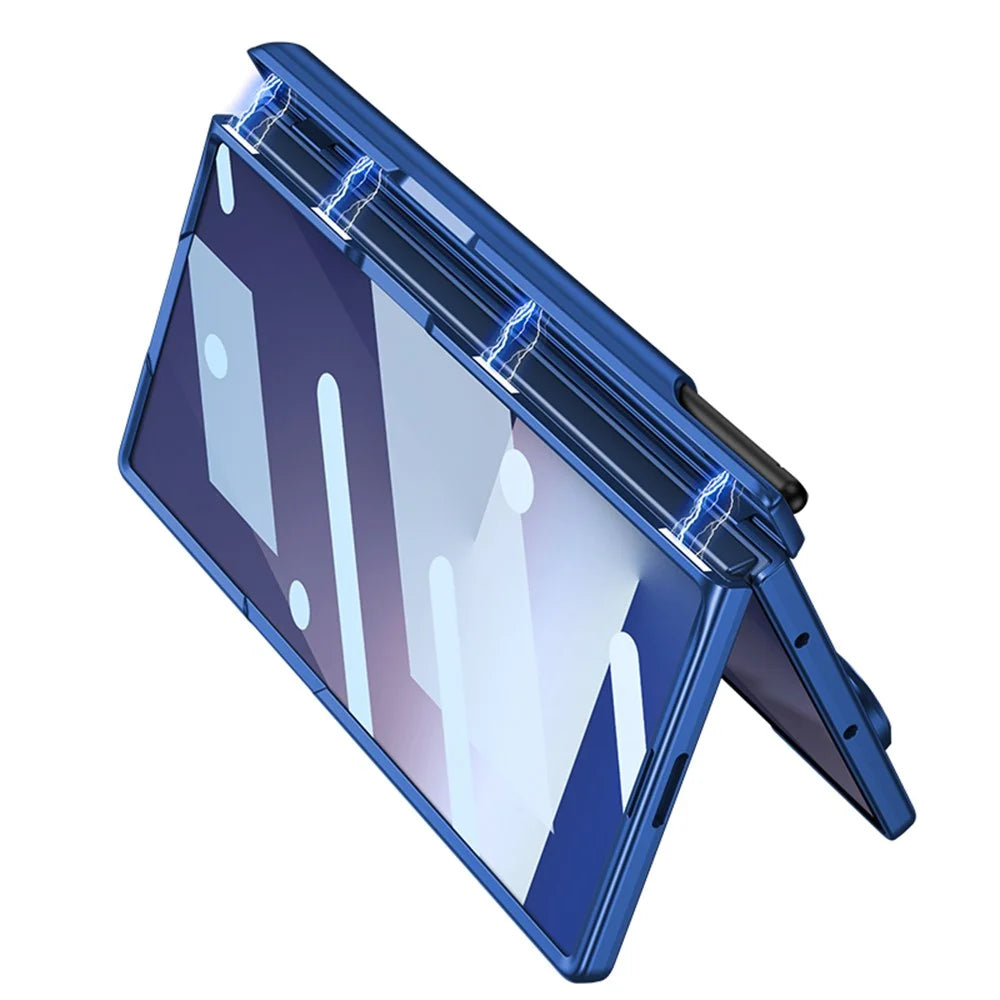 GKK For Samsung Galaxy Z Fold7 5G Magnetic Case Kickstand Hinge PC Phone Cover with Tempered Glass Screen Film / Stylus - Dark Blue - 2
