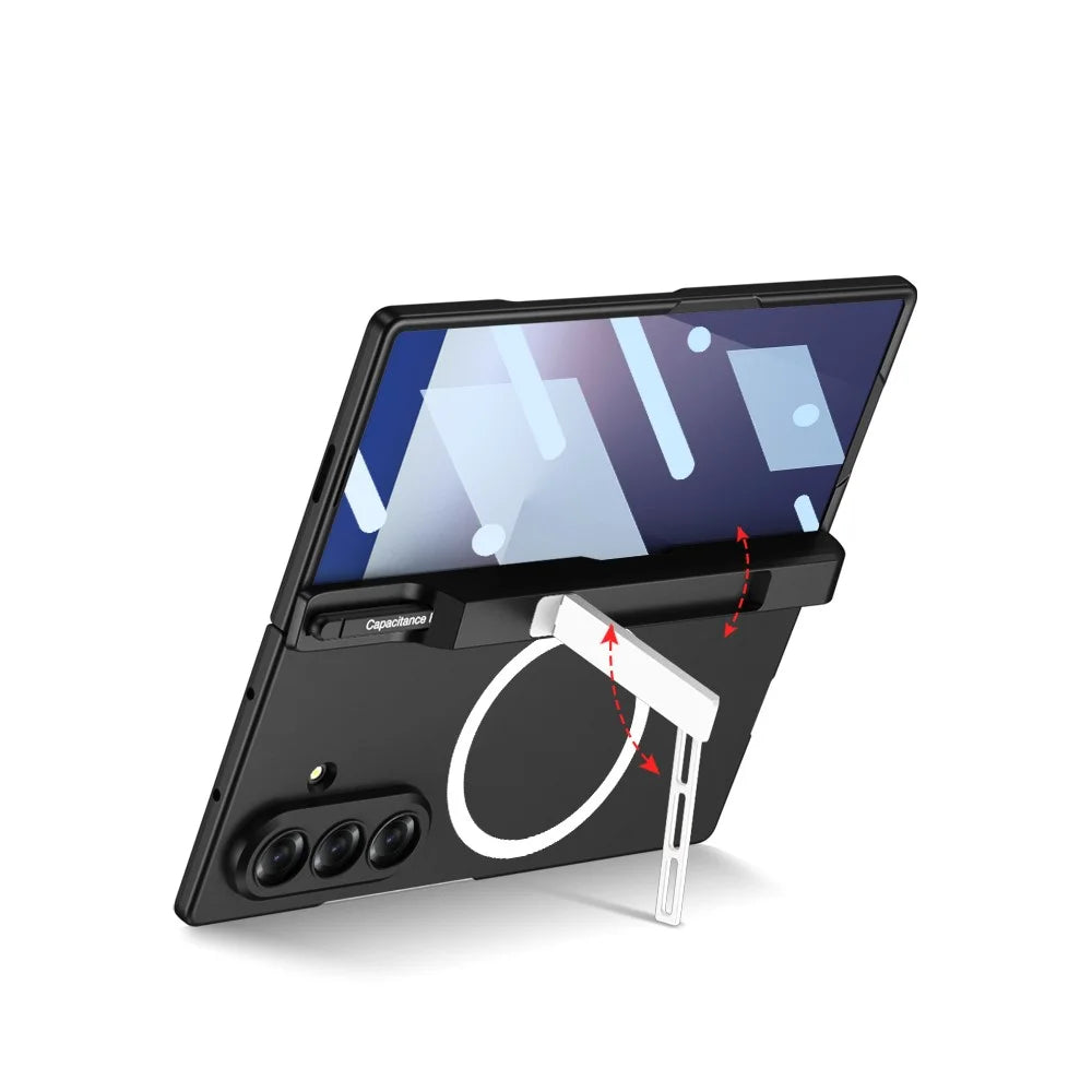 GKK For Samsung Galaxy Z Fold7 5G Magnetic Case Kickstand Hinge PC Phone Cover with Tempered Glass Screen Film / Stylus - Dark Blue - 3