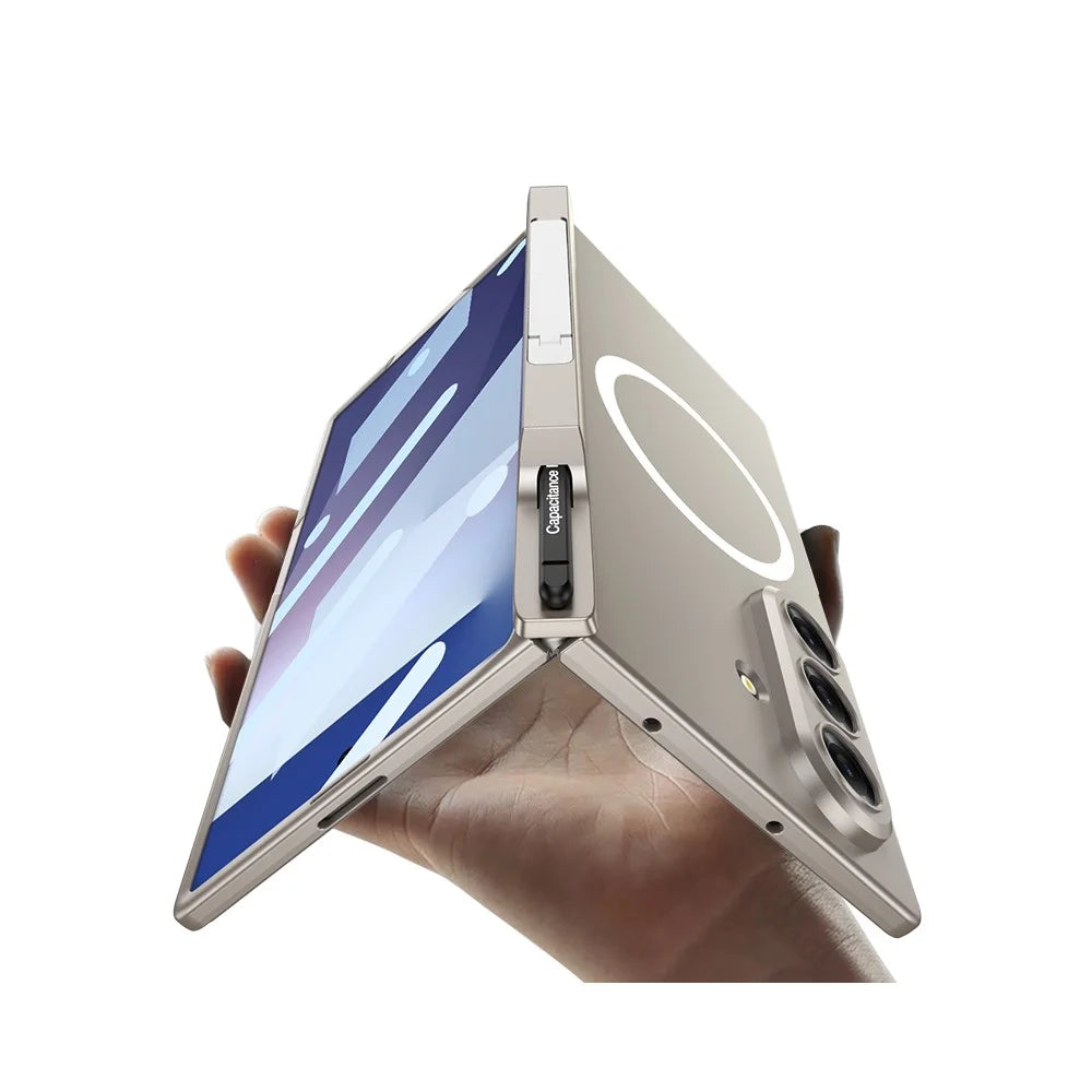GKK For Samsung Galaxy Z Fold7 5G Magnetic Case Kickstand Hinge PC Phone Cover with Tempered Glass Screen Film / Stylus - Dark Blue - 6
