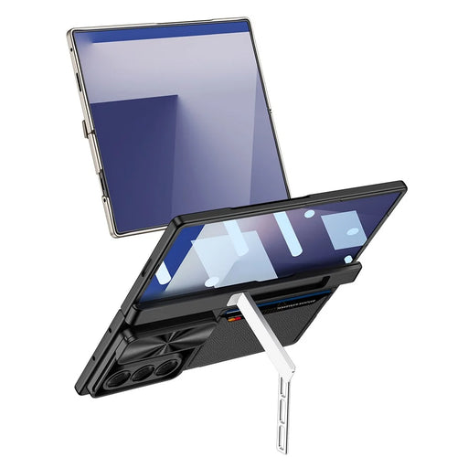 GKK For Samsung Galaxy Z Fold7 5G Case Kickstand Slide Camera Lid Card Holder PC Phone Cover with Tempered Glass Film - Grey - 2