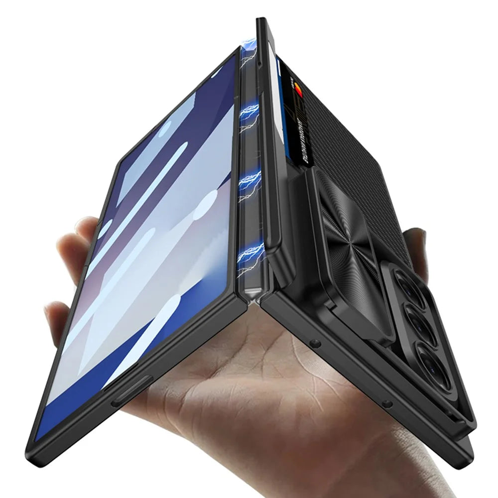 GKK For Samsung Galaxy Z Fold7 5G Case Kickstand Slide Camera Lid Card Holder PC Phone Cover with Tempered Glass Film - Grey - 3