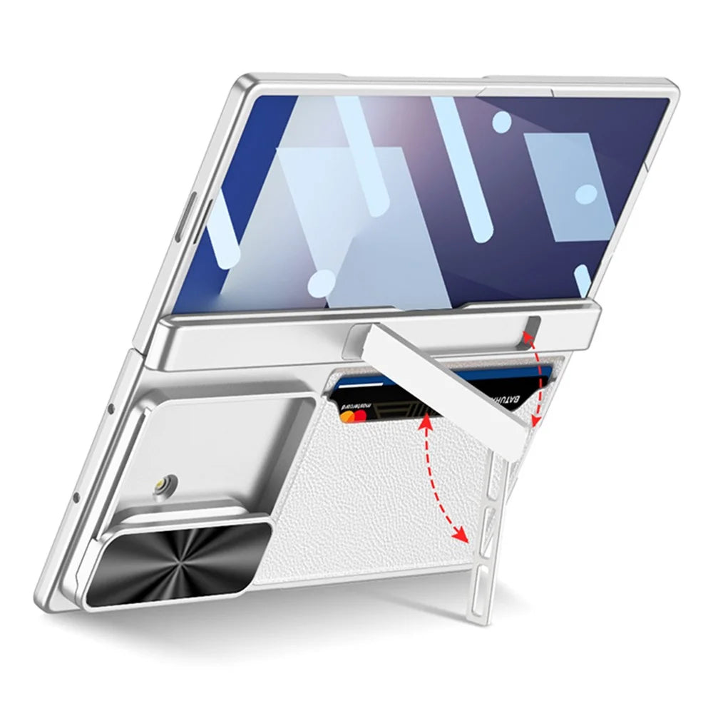 GKK For Samsung Galaxy Z Fold7 5G Case Kickstand Slide Camera Lid Card Holder PC Phone Cover with Tempered Glass Film - Grey - 5