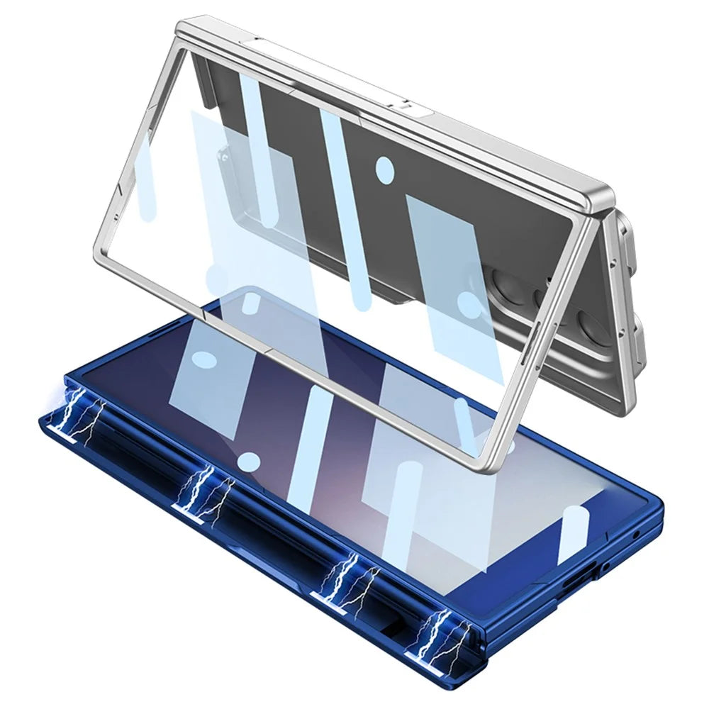 GKK For Samsung Galaxy Z Fold7 5G Case Kickstand Slide Camera Lid Card Holder PC Phone Cover with Tempered Glass Film - Grey - 7