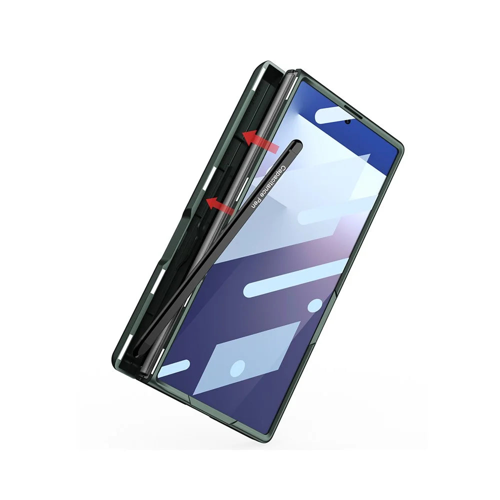 GKK For Samsung Galaxy Z Fold7 5G Case Magnetic Hinge Kickstand PC Phone Cover with Tempered Glass Film (without Stylus) - Midnight Green - 3