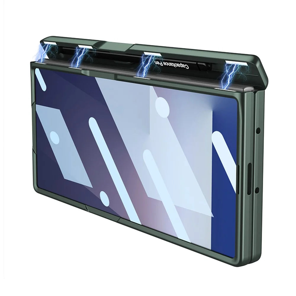 GKK For Samsung Galaxy Z Fold7 5G Case Magnetic Hinge Kickstand PC Phone Cover with Tempered Glass Film (without Stylus) - Midnight Green - 4