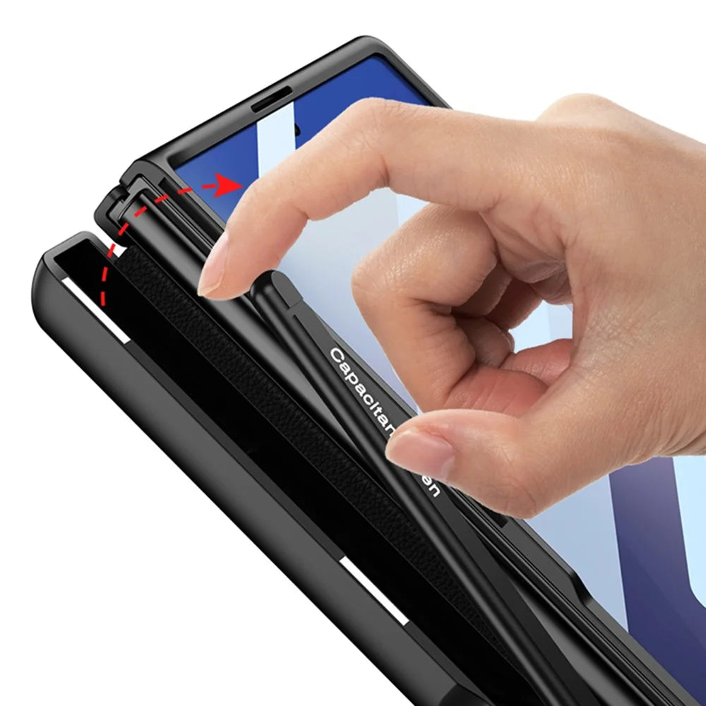 GKK For Samsung Galaxy Z Fold7 5G Case Magnetic Hinge Kickstand PC Phone Cover with Tempered Glass Film (without Stylus) - Midnight Green - 5